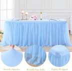 Baby Blue Table Cloth for 8 Foot Rectangle Tables, Stretch Fitted Tulle Table Covers Skirt, Rectangular Ruffle Tutu Tablecloth Wedding Baby Shower Baby Shower Cake Tablecloths Decorations - Image 5