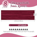 8 Pack Burgundy Cheesecloth Table Runners 20x120 Inch Gauze Table Runner 10FT Easter Cheese Cloth Table Runner Rustic Sheer Runner for Wedding Baby Shower Birthday Party Table Decor - Image 2
