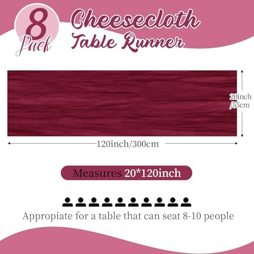 8 Pack Burgundy Cheesecloth Table Runners 20x120 Inch Gauze Table Runner 10FT Easter Cheese Cloth Table Runner Rustic Sheer Runner for Wedding Baby Shower Birthday Party Table Decor - Image 2