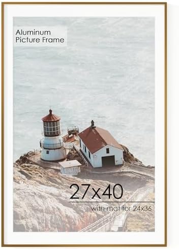 27x40 Metal Picture Frame For Wall With Mat For 24x36, 27''x40'' Aluminum Photo Frames With Tempered Glass For Home Decor, Minimalist Modern Poster Frame Horizontal And Vertical Formats, Bronze by FLYJOE