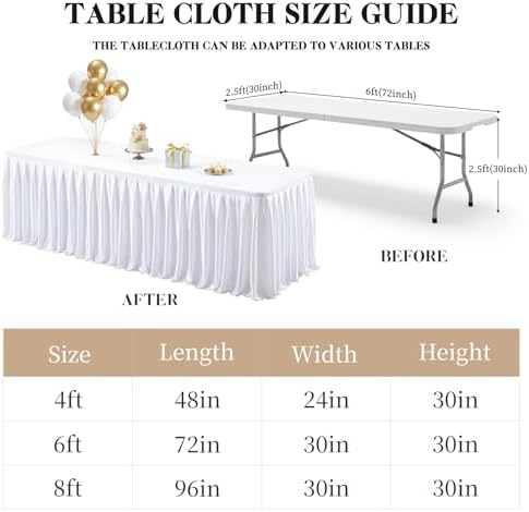 Wish Care White Satin Table Clothes for 6 Foot Rectangle Tables - 6FT Wrinkle Resistant Glitter Rectangle Tablecloths, Party Table Covers for Wedding Banquet, Baby Shower, Birthday, Holiday Dinner - Image 5