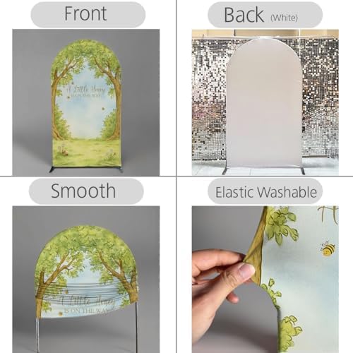 A Little Honey is on The Way Baby Shower Arch Backdrop - Bee/Honeycomb/Jungle Themed Watercolor Party Banner, Photo Booth Background for Newborn Celebration Decor (Twin Trees,6.6FT) - Image 3