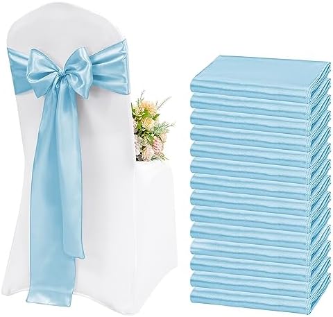 60 Pcs Light Blue Chair Sashes Satin Chair Bows Sashes for Party, Hotel, Wedding, Reception, Restaurant Event Decoration (7 x 108 inch) by Lykoow