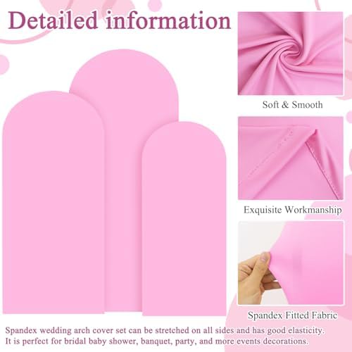 FOTSHARER Arch Backdrop Cover Set of 3 Pink Wedding Arch Cover 4FT 5FT 6FT 2 Sided Spandex Arch Stand Covers Chiara Arched Covers Balloon Arch Covers Stretchy Backdrop for Wedding Banquet Decorations - Image 3