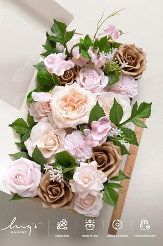 Ling's moment Fake Flowers Box, Powder Pink & Sand Beige Deluxe Combo - Image 6