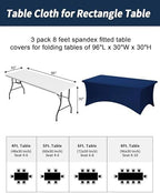 Fixwal 3 Pack 8FT Navy Blue Tablecloth Rectangle Spandex Table Cover - Image 3