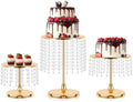 Metal Mirror Cake Stand Set with Crystal Pendants - Elegant Dessert Table Display for Weddings, Birthday Parties, Baby Showers, Events - Sturdy Crystal Bling Cupcake Stands for Pastries, Sweets, Decorations (Gold, Set of 3) by kehail