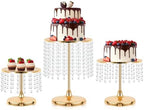 Metal Mirror Cake Stand Set with Crystal Pendants - Elegant Dessert Table Display for Weddings, Birthday Parties, Baby Showers, Events - Sturdy Crystal Bling Cupcake Stands for Pastries, Sweets, Decorations (Gold, Set of 3) by kehail