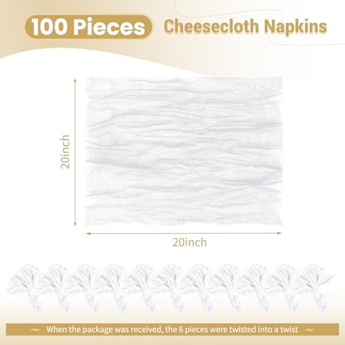 100 Pack White Cloth Napkins 20x20Inch Cheesecloth Napkins - Image 2