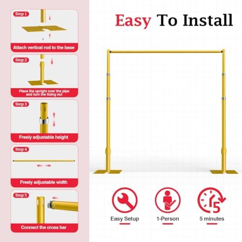 EMART 12x10ft Heavy Duty Backdrop Stand Frame with Adjustable Pipe,Gold - Image 6