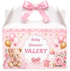 Personalized Baby Shower Keepsake Boxes. A set of 12 boxes personalized with the baby's name to add a special touch to your celebration. (Girl teddy bear) by Handmade