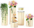 Cylinder Stands for Party, 5 PACK Paper Cylinder Pedestal Stand with Acrylic Disc, Foldable Round Columns and Pillars, White Cake Stands Flower Rack for Wedding Dessert Birthday Event Deco by EDUJUAN