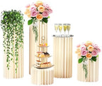 Cylinder Stands for Party, 5 PACK Paper Cylinder Pedestal Stand with Acrylic Disc, Foldable Round Columns and Pillars, White Cake Stands Flower Rack for Wedding Dessert Birthday Event Deco by EDUJUAN