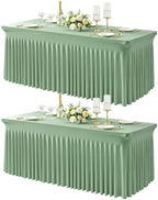 2 Packs Sage Green Spandex Tableclothes for 6 Foot Rectangle Tables, Wrinkle Free 6ft Fitted Table Cover Stretch Table Cloth Desk Skirt for Weddings Baby Shower Birthday Party Banquet Decorations by PartyTalk