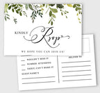 50 Blank RSVP Cards,RSVP Postcards No Envelopes Needed,Greenery Print Response Card,RSVP for Wedding,Baby Shower,Bridal Shower by Inkdotpot