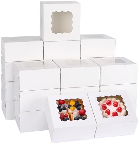 Moretoes 80pcs Cookie Boxes with Window, 6x6x3 Inches White Bakery Boxes by Moretoes