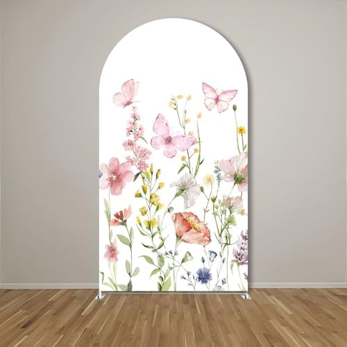 Pink Butterfly Stretchy Arched Backdrop Covers Spring Flowers for Girls Birthday Baby Shower Party Decoration Supplies(No Stand!) - Image 2