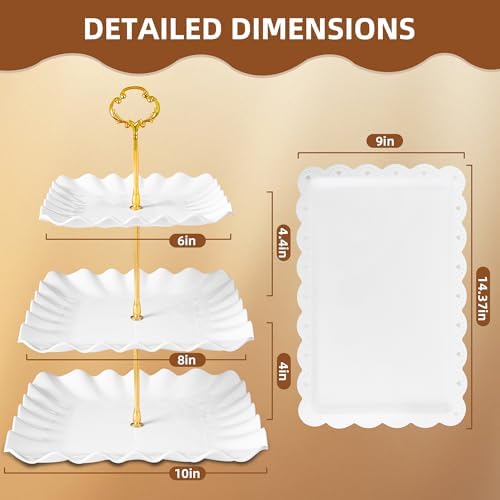 10 Pack Dessert Table Display Set - 4 x Three-Tier Square Cupcake Stands and 6 x Serving Trays, Elegant Tableware for Cakes, Cupcakes, Pastries, and Snacks, Perfect for Parties (Black) - Image 2