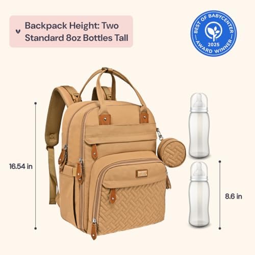 BabbleRoo Diaper Bag Backpack - Baby Essentials Travel Tote - Multi function Water Resistant Diaper Bag, Travel Essentials Baby Bag with Changing Pad, Stroller Straps & Pacifier Case - Unisex, Beige - Image 2