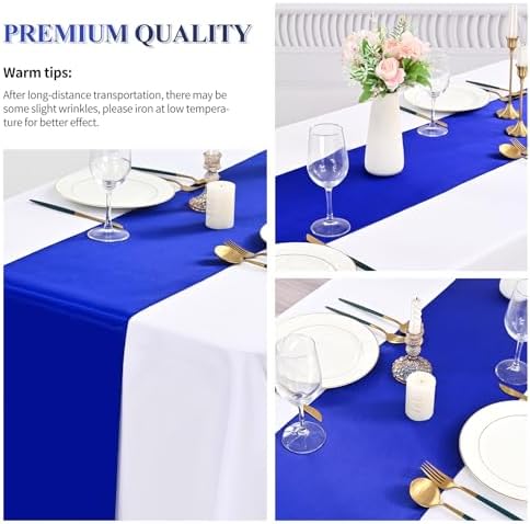 24 Pack Royal Blue Satin Table Runners, 12 x 108 Inch Table Runners for Rectangle Round Tables,Smooth Satin Table Runner for Wedding,Birthday Party Banquets Graduation Engagements Decoration - Image 6