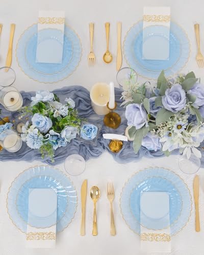 YOUBET 175PCS Clear Blue Scalloped Plastic Plates for Party Wedding - Image 6