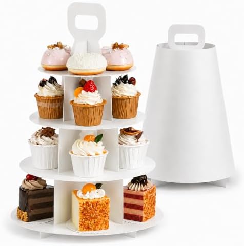 4-Tier Cupcake Stand, 5 Set Cardboard Cupcake Tower with Paper Cover, Dessert Cup Cake Stand Tower for Birthday Wedding Party Decoration,Afternoon Tea Stand, Cupcake Tier Stand by Unknown