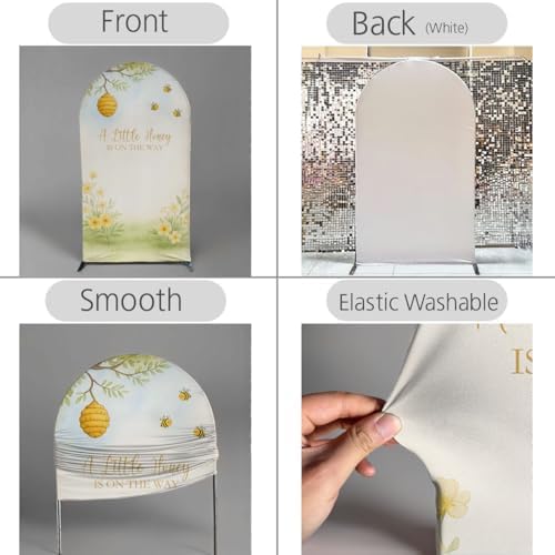 A Little Honey is on The Way Baby Shower Arch Backdrop - Bee/Honeycomb/Jungle Themed Watercolor Party Banner, Photo Booth Background for Newborn Celebration Decor (Honeycomb Flower,6FT) - Image 3