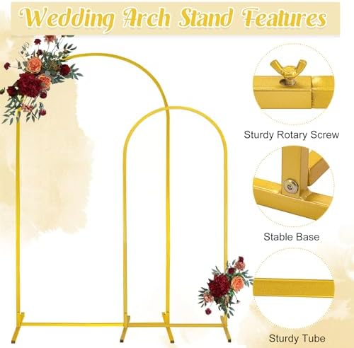 Gold Metal Arch Backdrop Stand 2 Set 7.2FT, 6FT Wedding Arch Stand Arched Door Frame for Birthday Party Baby Shower Ceremony Indoor Outdoor Celebration Decor (7.2FT, 6FT) - Image 3