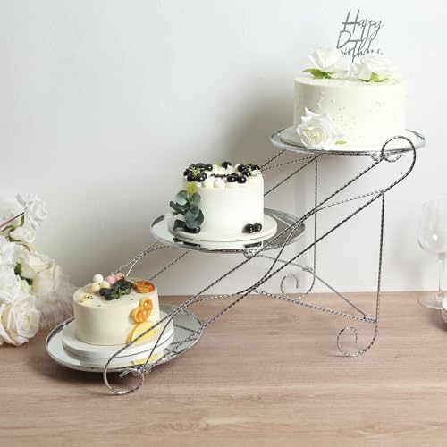 Efavormart 3-Tier Silver Cascading Metal Cake Stand with Round Mirror Trays, Cupcake Holder Dessert Display Stand Tiered Serving Platter - 16"x19" - Image 4