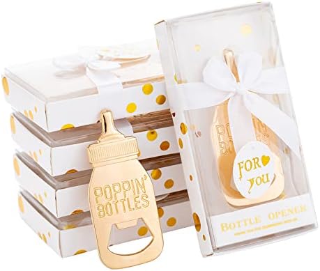 24 Pieces Baby Bottle Openers Baby Shower Favors, Gifts, Decorations, or Souvenir Guest Gift Boxes, Poppin Design for Boys or Girls (24 Pack White) by Uezea