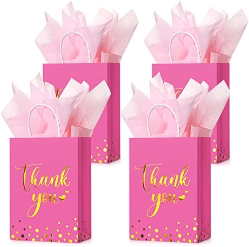 Tinlade 30 Pcs Thank You Gift Bags Small with Tissue,Rose Red by Tinlade