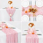 16 Pack Light Pink Cheesecloth Table Runner 10FT Boho Gauze Cheese Cloth Table Runner Vintage Rustic Sheer Table Runners for Wedding Bridal Baby Shower Birthday Party Table Decorations - Image 5