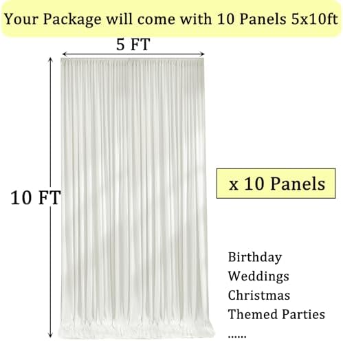 50ft x 10ft Wrinkle Free Ivory Backdrop Curtains for Parties, 10 Panels 5x10ft Polyester Ivory Photo Backdrop Drapes for Wedding Birthday Party Photography Background - Image 4
