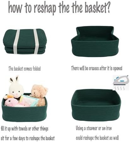 XUANGUO Small Woven Storage Baskets for Shelves, 13" x 9" x 5", Dark Green - Image 7