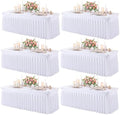 6 Pack White Spandex Tablecloth for 4FT Rectangle Tables, Fitted Stretch Table Cover with Skirt, Wrinkle Free Washable Elastic Table Cloth for 4 Foot Folding Table, Wedding Banquet Baby Shower by Gogoparti