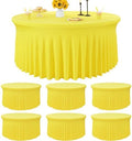 6 Pack Yellow Spandex Round Tablecloths for 72 inch Table, Wrinkle Free Stretchy 132inch Fitted 6FT Round Table Cover with Skirt for Wedding Party Dining Banquet by Htper