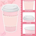 120 Pack Pink Coffee Cups with Lid Sleeves, 12oz Insulated To Go Paper Cup - Image 3