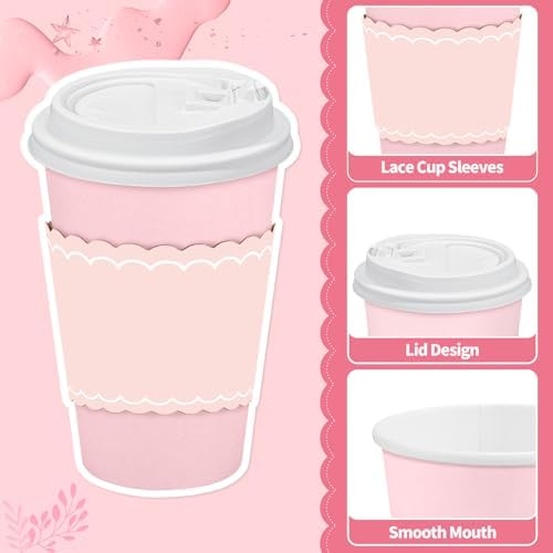 120 Pack Pink Coffee Cups with Lid Sleeves, 12oz Insulated To Go Paper Cup - Image 3