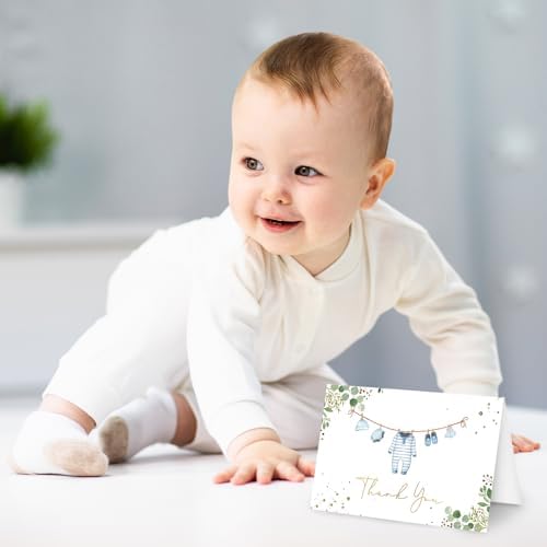 Whaline 100 Pack Baby Shower Thank You Cards Boxed Greeting Cards Blue Baby Cloth Note Card with Envelope Sticker for Birthday Gender Reveal - Image 6
