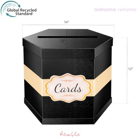 ROSEGLD Black Card Box, Card Receiving Box with Ribbon 14x12x12 Inches - Image 6