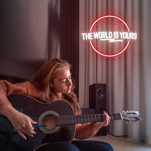 The World Is Yours Neon Sign Carved Planet Adjustable Brightness USB Powered LED Neon Signs for Wall Decor Light Up Signs for Bedroom Classroom Office Man Cave Game Room 41cm*31cm - Image 5
