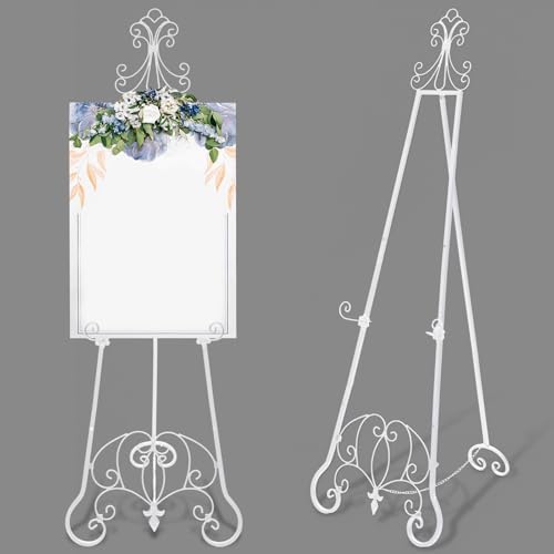 1 Pack White Wedding Easel Stand 57'' Display Stand, Ornate by Otoolling