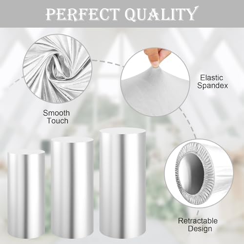 SaitiMade Set of 5 - Silver Cylinder Pedestal Stand Covers - Image 3