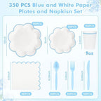 350 Pcs Blue and White Paper Plates and Napkins Set, Tableware for 50 Guest - Image 2