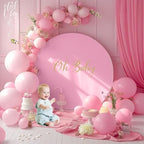 Gallety 7.2FT Pink Round Backdrop Cover with Oh Baby Decal, Size Adjuster, Universal Fit for 5-7.2ft Circle Stand, Polyester Fabric Arch Cover for Wedding, Birthday Party, Videos, Photography Decor - Image 5