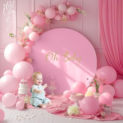 Gallety 7.2FT Pink Round Backdrop Cover with Oh Baby Decal, Size Adjuster, Universal Fit for 5-7.2ft Circle Stand, Polyester Fabric Arch Cover for Wedding, Birthday Party, Videos, Photography Decor - Image 5