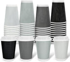 Whaline 100Pcs Gray Disposable Coffee Cups with Lids 12Oz Gray Black Paper Cups Corrugated Ripple Wall Insulated Hot Cup for Home Office Party Supplies by Whaline