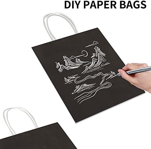 Toovip 100 Pack 8x4.75x10 Inch Medium Black Kraft Paper Bags with Handles Bulk, Gift Wrap Bags for Favor Grocery Retail Party Birthday Shopping Business Goody Craft Merchandise Take Out Sacks - Image 5