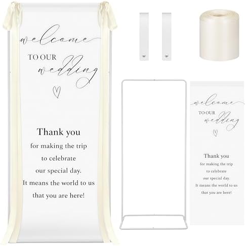 Wedding Welcome Linen Sign Stand with Satin Ribbon(Beige) by Unknown