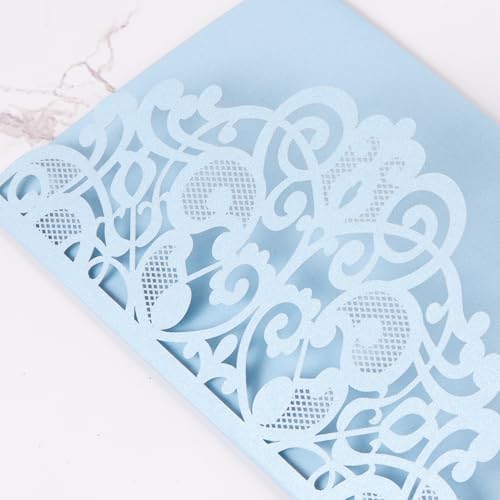 50pcs Dusty Blue Laser Cut Wedding Invitations Card Pocket with Envelope - Image 6